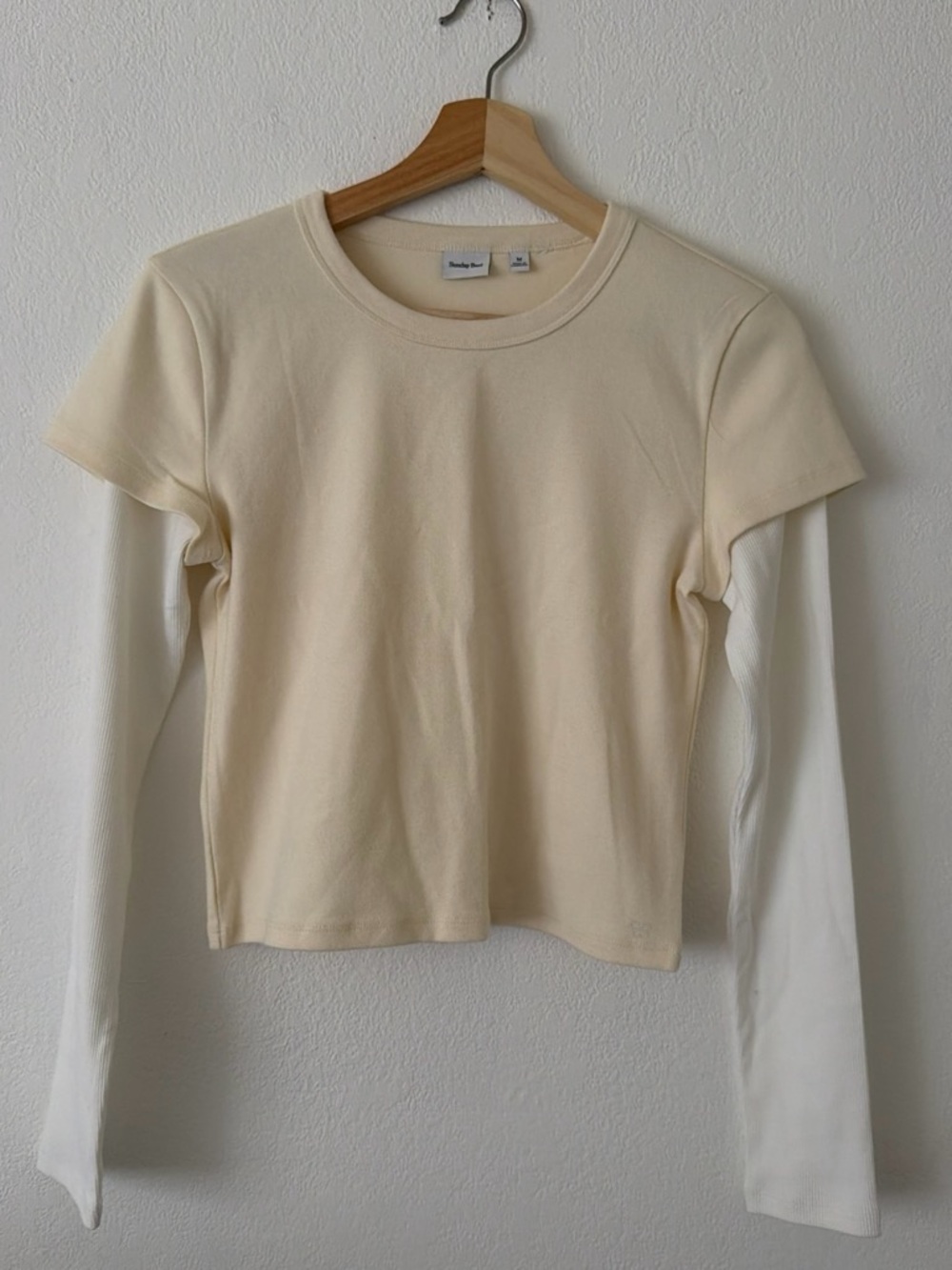Sunday Best Cream Layered-Look Long Sleeve Tee with White Sleeves